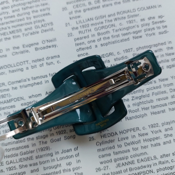 Vintage Barrette Hair Bobby Pin Clip Paris Green Lucite Rhinestones 1990s - Picture 7 of 7